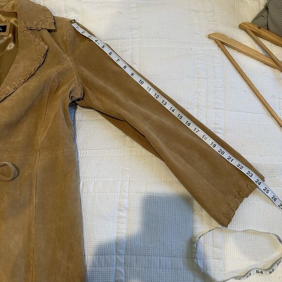 Denim & Co Leather Jacket Women's Small Tan Suede Hippie Festival Western Fringe - Picture 14 of 14